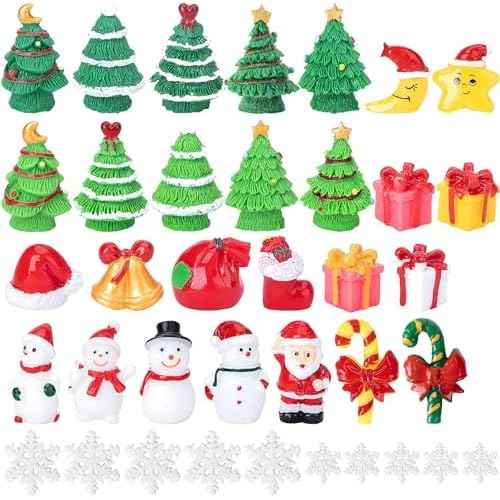 Iceyyyy 37 Pcs Miniature Resin Christmas Figurines-Tiny Figurines Christmas Trees Snowman Santa Claus-Mini Christmas Pendant Decoration for Winter Hloliday Christmas Village Home DIY Kit