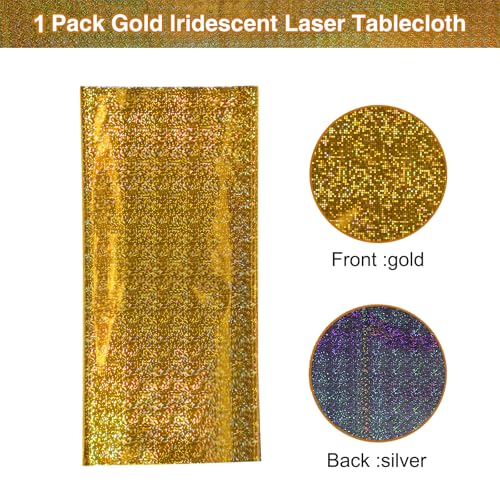 FunnyPars Gold Iridescent Plastic Tablecloth 54x108 Inches - Rectangular Party Decor