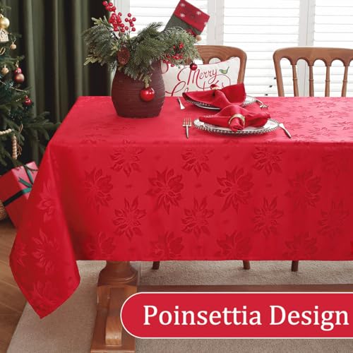 SASTYBALE Christmas Rectangular Tablecloth Red 120" x 60" - Festive Jacquard Holiday Decor