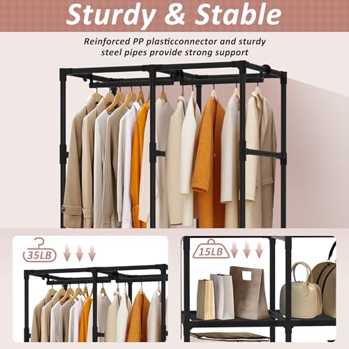 Jofuler Black 34-Inch Portable Wardrobe Closet with Shelves & Cover