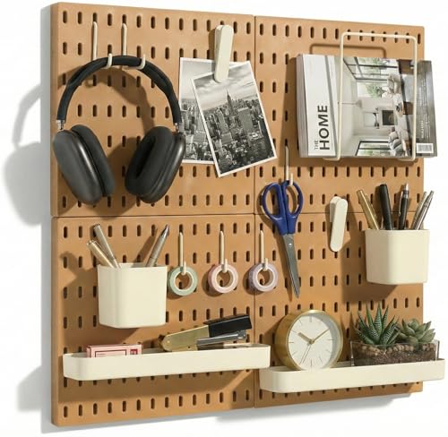 Keepo Modular Peg Board Wall Organizer - 22x22 Inch Tan Plastic Panel System for Home Office Craft & Gaming Storage