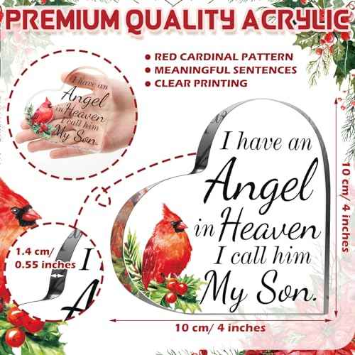 Karenhi 4 Inch Red Cardinal Christmas Gifts Memorial Bereavement Gift for Loss of Loved One Sympathy Decorations Loss of Mom Dad Son Husband in Heaven Glass Table Remembrance(4 Inch,Son)