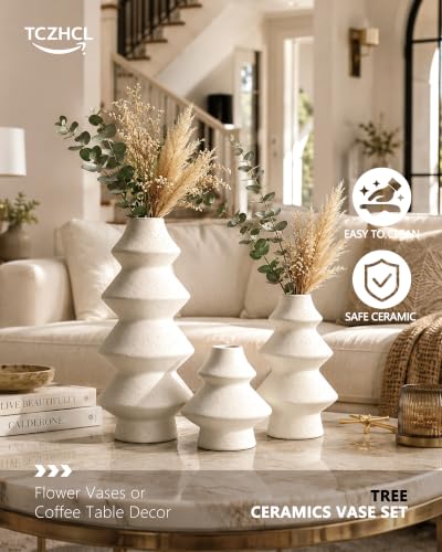White Christmas Tree Ceramic Vase Set of 3 - Holiday Table Decorations