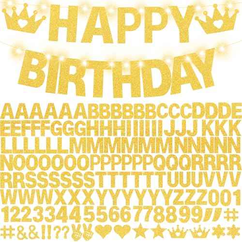 167Pcs DIY Glitter Customizable Banner Kit Custom Banner Happy Birthday Personalized Letter Banners Decor for Christmas Baby Shower Birthday Party Decorations Supplies(Glitter Gold£©