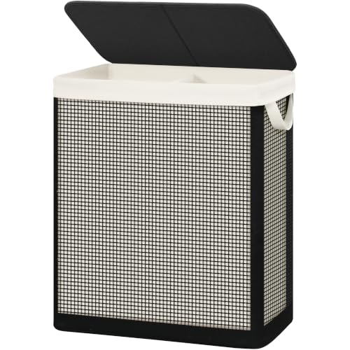 2-Section Laundry Hamper with Lid - 140L Steel Frame Removable Washable Liners