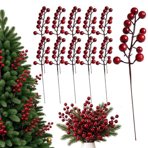 VASANA 10-Pack 8-Inch Artificial Red Berry Stems for Christmas Wreaths & Decor