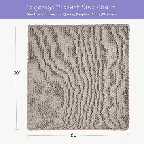 Bigacogo Chunky Knit Throw Blanket for Couch - Taupe with Pink Undertone, 80x90 Inches