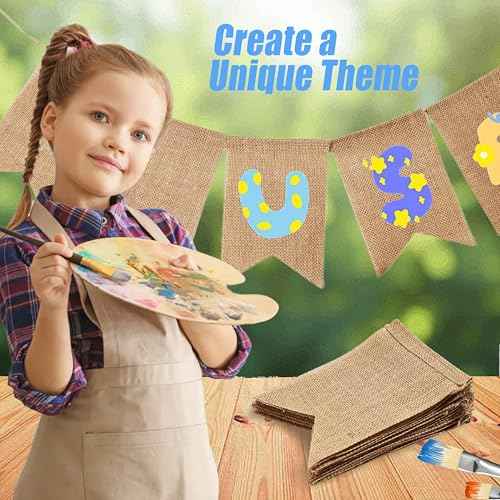 LaRibbons Burlap Banner, 15Psc Burlap Banner Flags Blank, 5x7.5 inches 11.5ft DIY Party Decor for Christmas, Birthday, Wedding, Baby Shower and Graduation