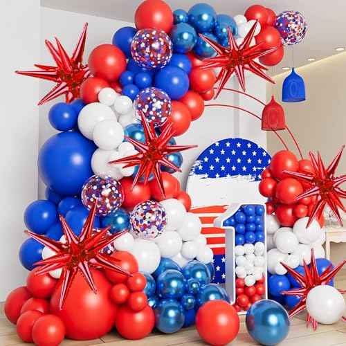 8 Pcs Red Star Balloons, 27/22 inch One-Piece Explosion Balloons Aluminum Foil Balloons for Birthday, Christmas, Wedding, Backdrop, Anniversary, Graduation Party Decorations(Red)