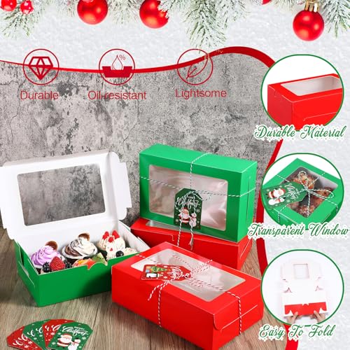 Maxcheck 50 Pack Large Christmas Cookie Gift Boxes with Window, 9x6x3 Inch