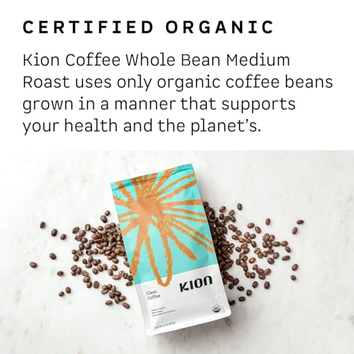Kion Organic Whole Bean Coffee Medium Roast 12 Oz Pack of 3 - Tested for Toxins, Specialty Grade