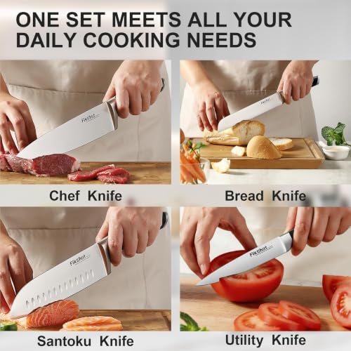 Black 14-Piece Kitchen Knife Set with Block - German Stainless Steel