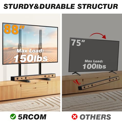 5Rcom Universal Table Top TV Stand for 35-88 Inch Flat & Curved TVs - Height Adjustable, Supports Up to 150 lbs