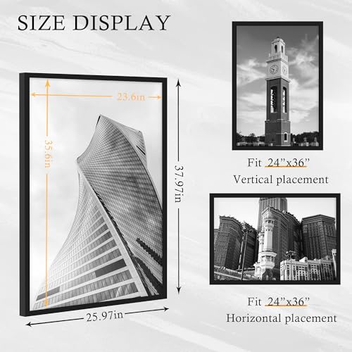Black 24x36 Poster Frame Set - 2 Pack, Sturdy Wooden Wall Art Frames