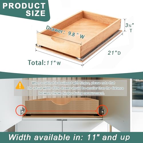 Pull Out Kitchen Cabinet Drawer Organizer - Fully Assembled Beech Wood, 11”W x 21”D Variation