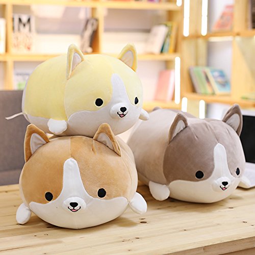 Levenkeness Corgi Dog Plush Pillow, Soft Cute Shiba Inu Akita Stuffed Animals Toy Gifts (Gray, 11.8 in)