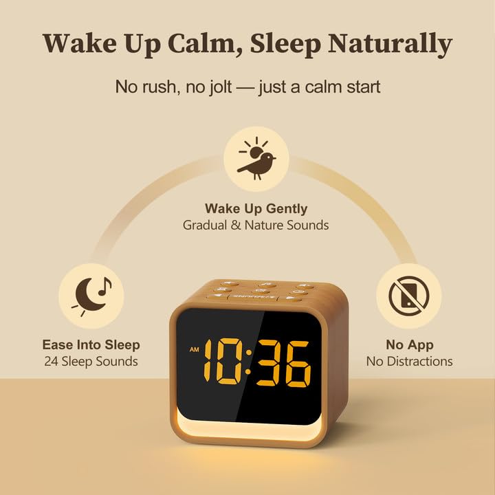Wooden Sound Machine Alarm Clock with Birdsong & White Noise - Oak