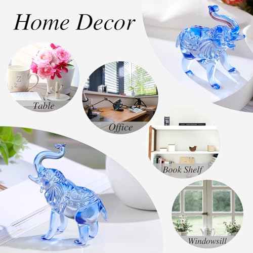 Crystal Blue Elephants Figurines Glass Decor Animal Figurines, Elephant Gifts for Women Collectible Figurines Paperweights Birthday for Mom Friends