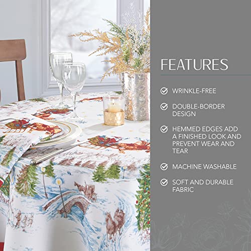Santa's Snowy Sleighride Tablecloth 84x60 Oval Multicolor - Threadmade