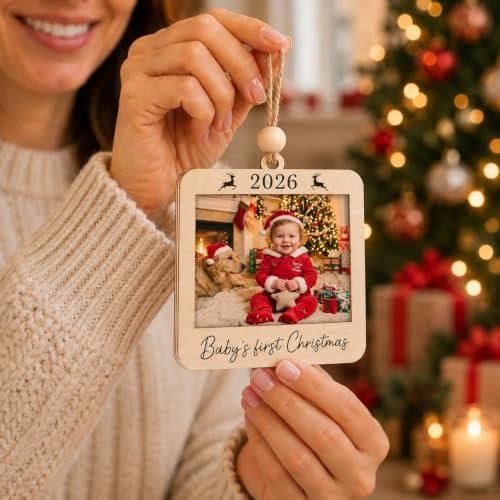 KINGDUHU Baby's First Christmas Horizontal Photo Ornament - Family Keepsake