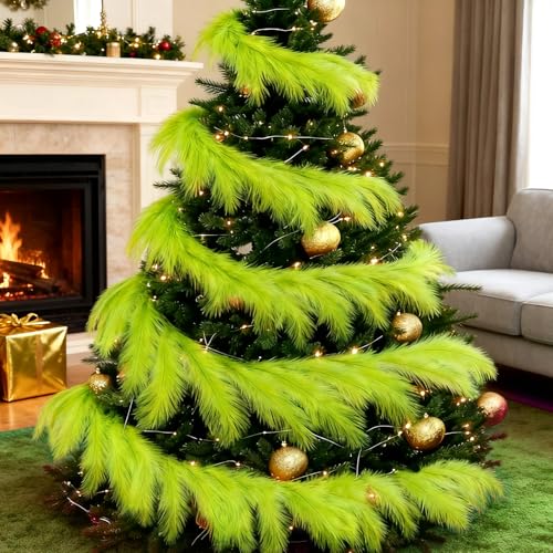 Lemon Green 24 Ft Christmas Garland with Pampas Grass - Faux Feathers, Home Decor