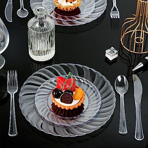 Disposable Clear Plastic Dinner Plates - 9 Inch, 100 Count, Food-Grade & Elegant - Variation of 9" Round Plates