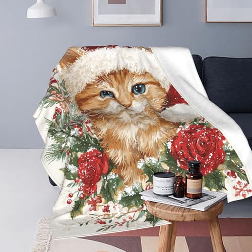 IBTKQSM Christmas Cat Throw Blanket 40×50 in – Soft Flannel Gift for Cat Lovers