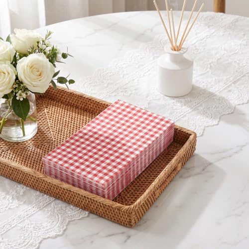 Wrapaholic Gingham Plaid Red 25Pcs 2-Ply Napkins - 4.3 x 7.9in Disposable Dining Towels