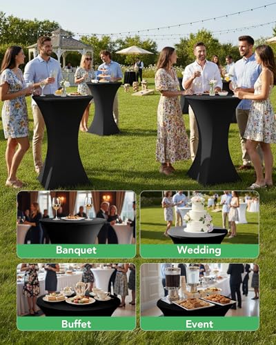 KeyWave Spandex Cocktail Table Covers, 32x43 Inch, Black, 8 Pack