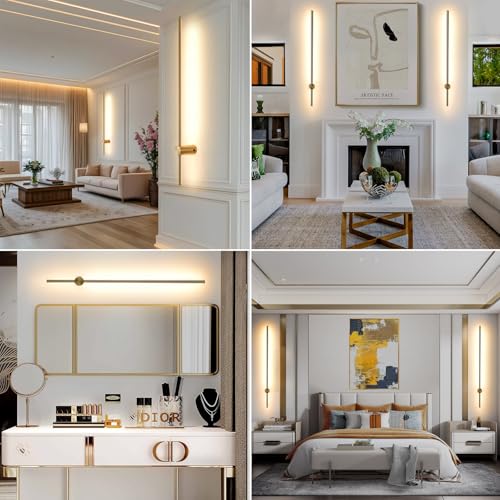 Brushed Gold 39.3-Inch Wireless Battery Wall Sconce Set of 2 with Dimming & Remote