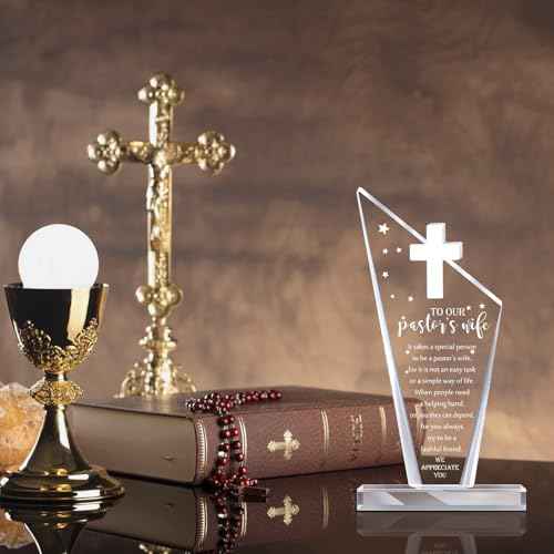 Kosiz 1 Pcs Pastor Appreciation Gifts Christian Decorations Acrylic Cross Plaques for Men Women Church Retirement Keepsake Religious Thank You Gifts Decor Gratitude Saying Sign (Pastor Wife)