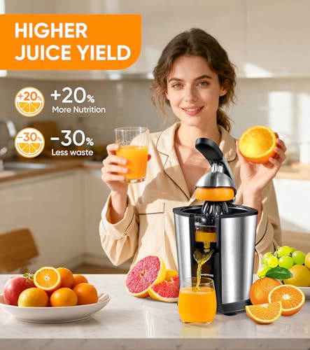 Electric Orange Juicer Squeezer with 2 Cones & Soft Grip Handle - Black