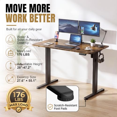 Furmax Rustic Brown 45-Inch Electric Standing Desk with Phone Holder - Home Office