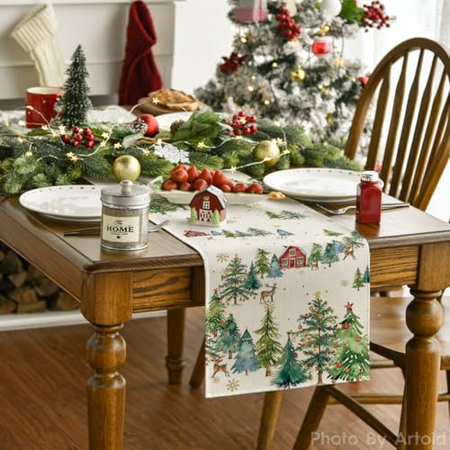 Artoid Mode Xmas Tree Table Runner 13x108 Inch Green Holiday Decor