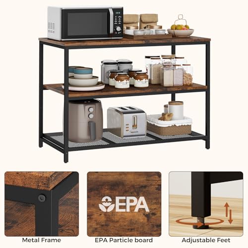 Rustic Brown and Black 39.4-Inch Kitchen Island with 3 Shelves & Workbench - Homleke