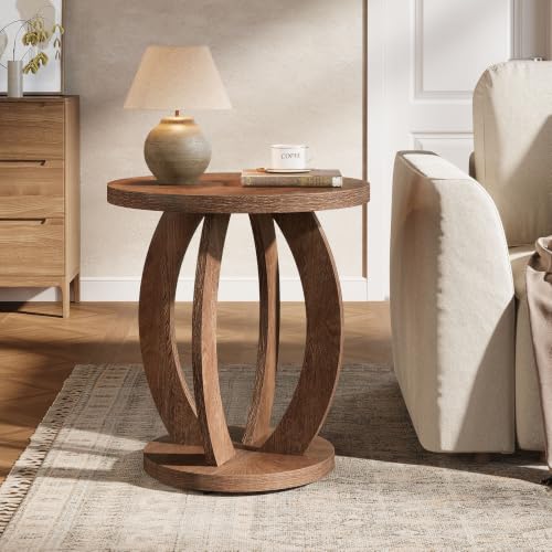 Tribesigns Rustic Round End Table with Storage - Brown, 23.6 Inch