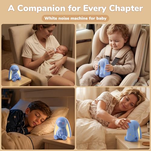 MeWaii Bunny White Noise Sound Machine for Baby Boy - Blue & Yellow, 100+ Sounds, Cry Detection