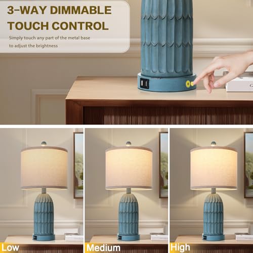Cinkeda Coastal Table Bedside Lamps Set of 2, Farmhouse 3-Way