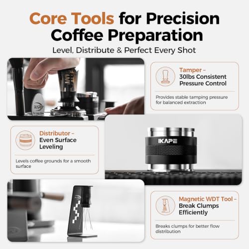 Black 58mm Espresso Tool Set 8-in-1 Coffee Tamper Distributor Funnel Puck Screen