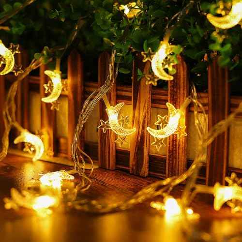 Moon Star String Lights, 10ft 20 LED USB Powered Star and Moon Fairy Lights Warm White for Birthday Party Christmas Holiday Home Decoration