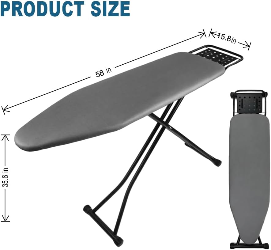 Skiennix Ironing Board - Full Size Heat Resistant Cover with Ultra Thick Padding | Adjustable Height, Non-Slip Design (58"x15")