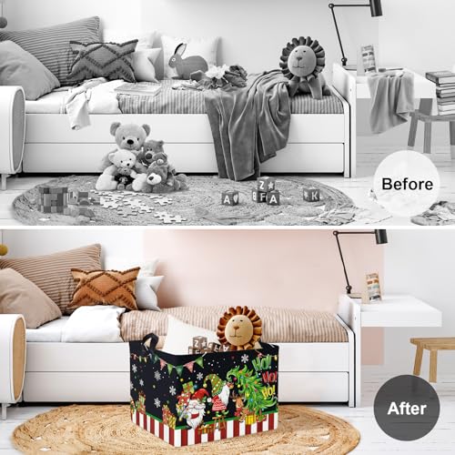 Clastyle Christmas Gnome Baby Laundry Hamper Snowflake Kid Storage Basket Boy Girl Gift Toy Box Collapsible Clothes Organizer Nursery Bin for Bedroom,Black,40*30*30 cm