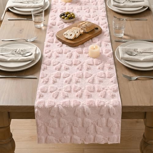 Artoid Mode 13x60 Pink Soft Plush Faux Fur Jacquard Table Runner - Valentine Decor