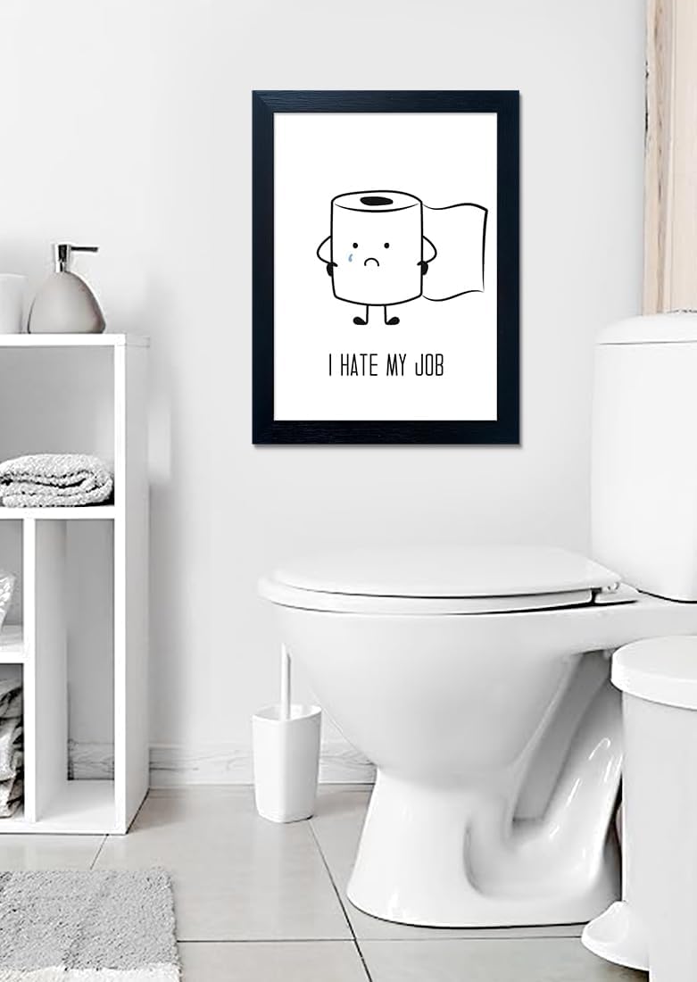 Regine Switzerland Black and White Bathroom Wall Art - Humorous Toilet Paper Canvas Print | Minimalist Decor