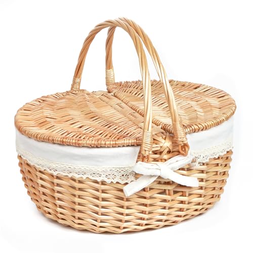 Hap Tim Wicker Picnic Basket for 2 - White Cloth, Classic Design, 16 Inch