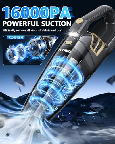 Cordless Handheld Car Vacuum Cleaner - Gray, 16000PA Powerful Suction