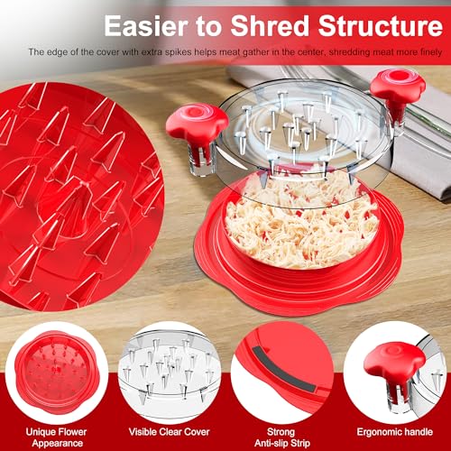 SURETIVIAN Chicken Shredder Large Chicken Breast Shredder Tool Twist with Brush&Fork, Visible Meat Shredder Machine, Strong Anti-Slip Strip, Ergonomic Handle, BPA Free, Suitable for Pork Beef Chicken