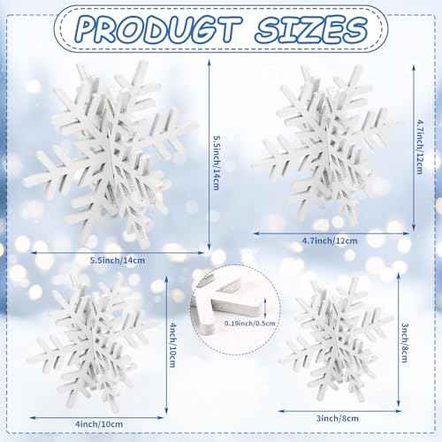 CCINEE 8pcs Christmas Wooden Snowflake Decoration Winter Snowflake Tabletop Sign White 3D Snowflake Tabletop Decor Glitter Snowflake Centerpiece for Xmas Wooderland Party Home Decoration