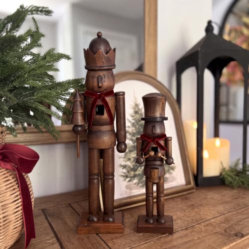 Dark Walnut Finish Wooden Nutcracker Set - 2 Pcs Christmas Decor