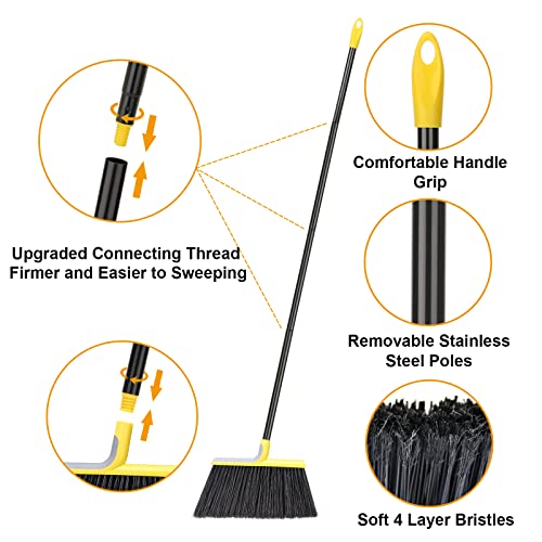 KeFanta Yellow Outdoor Broom with 58-Inch Handle - Heavy-Duty Indoor & Outdoor Sweeping Tool